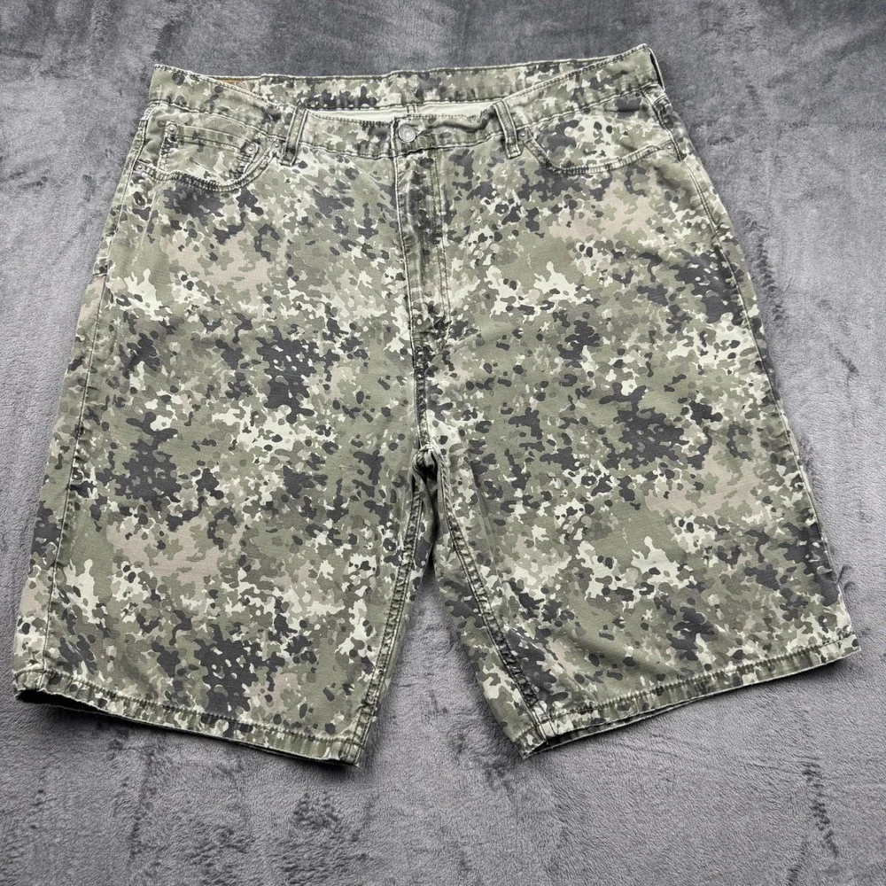 Y2K Levis 469 Shorts Loose Fit Mens 42 Digital Camo Green Denim Excellent